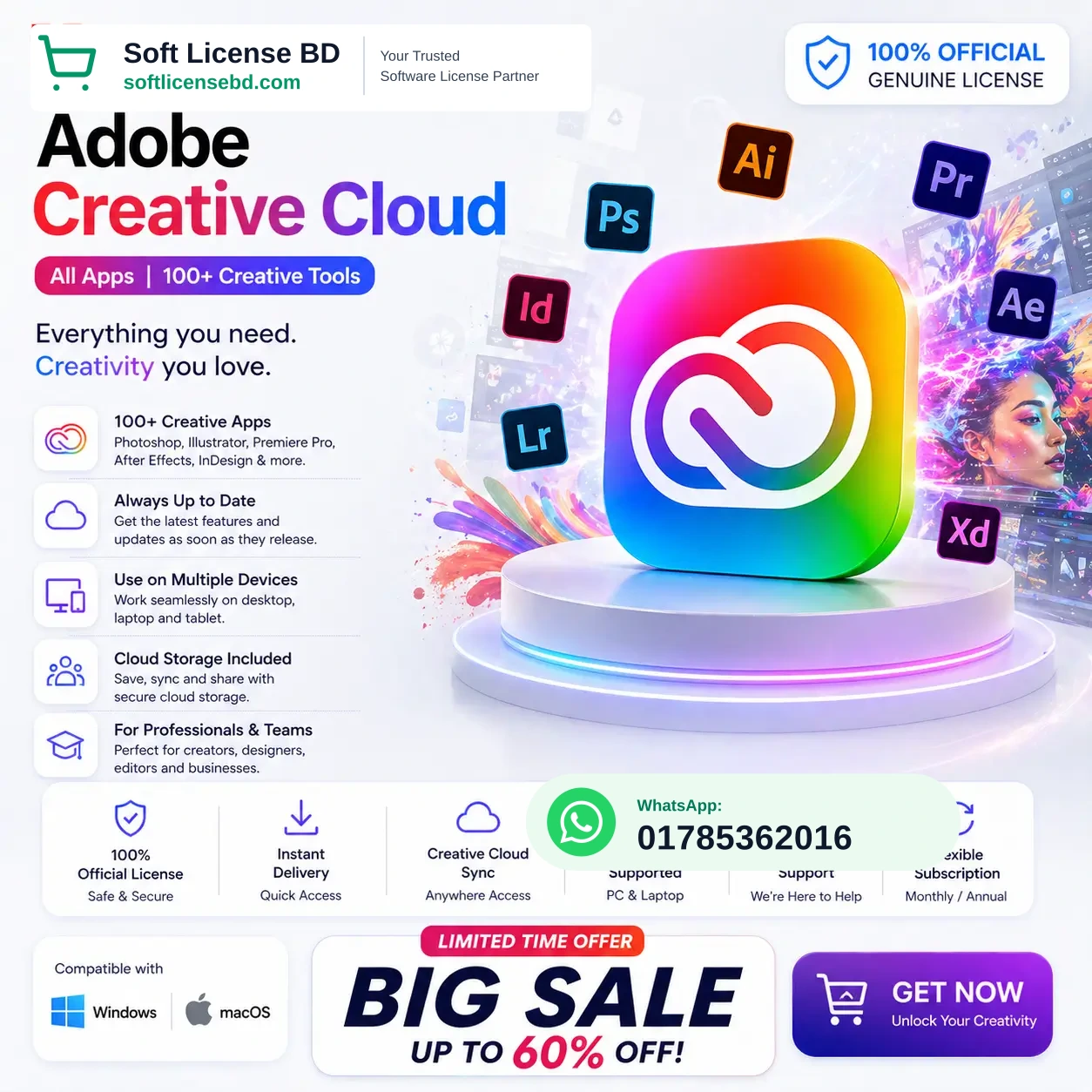 Adobe Creative Cloud All Apps Subscription | Official Apps | Windows & macOS